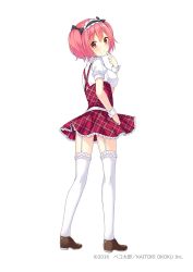 Rule 34 | 1girl, artist name, bekotarou, bow, breasts, finger to mouth, full body, hair bow, hasegawa urumi, highres, kaitori oukoku, looking at viewer, looking back, maid, maid headdress, mascot, medium breasts, original, pink eyes, pink hair, shoes, short hair, short sleeves, smile, solo, thighhighs, two side up, white background, white thighhighs, wrist cuffs