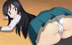 Rule 34 | 1girl, a channel, all fours, artist request, ass, cameltoe, highres, looking back, nishi yuuko, panties, pantyshot, purple eyes, school uniform, skirt, solo, tagme, thighhighs, third-party edit, trefoil, underwear