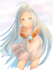 Rule 34 | 1girl, ahoge, arms behind back, blue eyes, blue hair, closed mouth, collarbone, cropped legs, dress, floating hair, granblue fantasy, hair intakes, highres, leaning forward, long hair, looking at viewer, lyria (granblue fantasy), pochi-a, short dress, sleeveless, sleeveless dress, smile, solo, very long hair, white dress