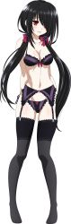 Rule 34 | 10s, 1girl, absurdres, aknagyutacs, black thighhighs, bra, breasts, cleavage, date a live, full body, garter belt, garter straps, highres, incredibly absurdres, long hair, panties, solo, string panties, thighhighs, tokisaki kurumi, transparent background, underwear, underwear only, vector trace, very long hair