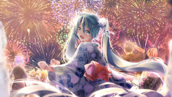 Rule 34 | 3boys, 5girls, aqua eyes, aqua hair, arms behind head, backlighting, basket, blue hair, blue kimono, brown hair, commentary, daidou (demitasse), fireworks, floral print, flower, from behind, hair flower, hair ornament, hatsune miku, highres, holding, holding basket, japanese clothes, kagamine len, kagamine rin, kaito (vocaloid), kimono, long hair, looking at viewer, looking back, megurine luka, meiko (vocaloid), morning glory, morning glory print, multiple boys, multiple girls, night, night sky, obi, outstretched arms, own hands together, pink hair, ponytail, sash, scenery, short hair, sky, spiked hair, standing, twintails, upper body, very long hair, vocaloid, yukata