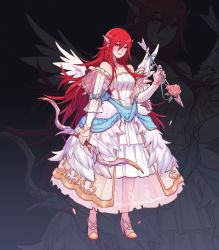 Rule 34 | 1girl, arrow (projectile), bow (weapon), bride, cordelia (bridal) (fire emblem), cordelia (fire emblem), dress, faithom, fire emblem, fire emblem awakening, fire emblem heroes, full body, hair ornament, high heels, highres, holding, holding arrow, holding bow (weapon), holding weapon, long hair, nintendo, parted lips, red eyes, red hair, see-through, sleeveless, sleeveless dress, solo, standing, weapon, wedding dress, white dress, wing hair ornament