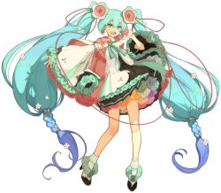 1girl, absurdly long hair, ankle boots, anniversary, aqua eyes, aqua flower, aqua hair, aqua ribbon, artist name, artist request, bare legs, bare shoulders, birthday, black dress, black footwear, black high heels, black skirt, black sleeves, blue eyes, blue flower, blue hair, blue neckwear, blue ribbon, blush, bobby socks, boots, braid, breasts, cable, cape, crypton future media, detached sleeves, dress, dress flower, female focus, floral dress, flower, flower dress, flower hair ornament, frilled dress, frilled sleeves, frills, full body, gradient hair, green flower, hair flower, hair ornament, happy birthday, hatsune miku, hidari (left side), high heels, jewelry, layered sleeves, long hair, long sleeves, long twintails, looking at viewer, low twin braids, magical mirai (2021), magical mirai (vocaloid), medallion, microphone, miniskirt, multicolored flower, multicolored hair, neck ribbon, official art, open mouth, outstretched arm, parted lips, pendant, piapro, pink flower, plaid, plaid dress, plaid skirt, pleated, pleated dress, pleated skirt, puffy long sleeves, puffy sleeves, purple flower, red cape, red flower, ribbon, skirt, sleeveless, sleeveless dress, sleeves past wrists, small breasts, smile, socks, solo, striped, striped ribbon, transparent background, twin braids, twintails, two-sided cape, two-sided fabric, very long hair, vocaloid, white background, white cape, white flower, white sleeves, yellow flower