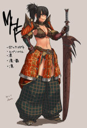 Rule 34 | 1girl, azusa (hws), breasts, capcom, cleavage, glasses, hands on hilt, hypnocatrice (armor), knight, lao-shan lung (armor), midriff, monster hunter (series), solo, sword, weapon