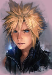 Rule 34 | 1boy, blue eyes, cloud strife, earrings, face, final fantasy, final fantasy vii, hungry clicker, jewelry, lips, looking at viewer, male focus, solo, spiked hair, square enix, zipper