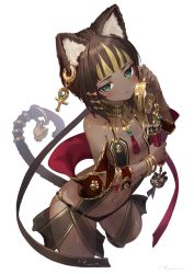 Rule 34 | 1girl, animal ears, ankh, arched back, bare shoulders, bastet (mythology), black hair, black nails, black panties, blonde hair, blunt bangs, blush, bracelet, cat ears, cat girl, cat tail, closed mouth, commentary, cropped legs, dark-skinned female, dark skin, earrings, egyptian, egyptian mythology, flat chest, gold trim, green eyes, half-closed eyes, head tilt, holding, holding instrument, hoop earrings, instrument, jewelry, legs apart, looking at viewer, multicolored hair, nail polish, navel, neck ring, o-ring, o-ring bottom, original, panties, paw print, revealing clothes, ryota (ry o ta), see-through, shiny skin, short hair, simple background, solo, tail, tail ornament, tail ring, tambourine, tassel, two-tone hair, underwear, white background, white nails