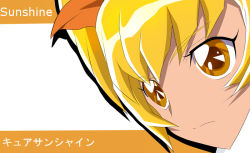Rule 34 | 10s, 1girl, blonde hair, brown eyes, character name, cure sunshine, haru (nature life), heartcatch precure!, magical girl, myoudouin itsuki, portrait, precure, serious, short hair, solo