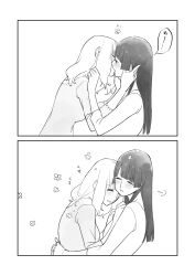 Rule 34 | 2girls, absurdres, blush, closed eyes, closed mouth, commentary request, couple, flower, greyscale, hands on another&#039;s face, hands on another&#039;s shoulders, highres, hug, kamejiro (sasakame), kiss, long hair, long sleeves, monochrome, multiple girls, natalia (the princess of sylph), parted lips, pout, sara (the princess of sylph), smile, speech bubble, the princess of sylph, yuri