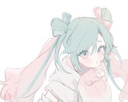 Rule 34 | 1girl, hatsune miku, looking at viewer, mono 02, multicolored hair, sketch, solo, twintails, vocaloid, white background