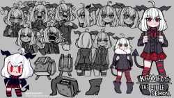 Rule 34 | + +, 1girl, :3, :d, absurdres, ahoge, angry, animal ears, asymmetrical legwear, backpack, bag, black footwear, black jacket, black neckwear, boots, character name, chibi, commentary, demon girl, demon tail, english commentary, expressions, fang, fang out, female focus, fur collar, goat ears, grey background, grizz, heart, helltaker, highres, holding strap, horizontal pupils, horns, jacket, krampus (grizz), medium hair, mismatched legwear, multiple views, necktie, open mouth, original, partially colored, plaid, plaid skirt, pout, randoseru, red eyes, red shirt, sharp teeth, shirt, simple background, skirt, smile, smug, socks, striped clothes, striped legwear, striped socks, striped thighhighs, tail, teeth, thick eyebrows, thighhighs, twitter username, v-shaped eyebrows, white hair
