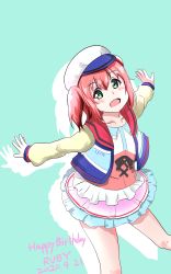 Rule 34 | 1girl, absurdres, aqua eyes, aqua skirt, artist name, artist request, bare legs, baseball cap, baseball uniform, blush, breasts, collarbone, collared jacket, facing viewer, female focus, green eyes, hat, highres, jacket, jewelry, kurosawa ruby, looking at viewer, love live!, love live! school idol festival, love live! sunshine!!, outstretched arms, pink corset, pink skirt, red hair, shirt, short hair, skirt, smile, solo, sportswear, twintails, two side up, white hat, white shirt, yamato (ob10f1xyc7yaygw), yaygw (pixiv14578185)