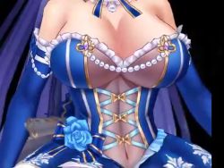 Rule 34 | 1girl, 3d, action taimanin, akiyama rinko, animated, audible music, bare shoulders, blue hair, bouncing breasts, breast focus, breasts, cleavage, close-up, dress, lilith-soft, long hair, official alternate costume, screencap, shiny skin, solo, sound, taimanin (series), taimanin yukikaze, thighhighs, very long hair, video, walking