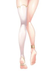 Rule 34 | 1girl, absurdres, anklet, barefoot, ceres fauna, commentary, english commentary, feet, highres, hikigaya 0926, hololive, hololive english, jewelry, kneepits, knees together feet apart, legs, lower body, no shoes, shiny skin, simple background, single thighhigh, soles, solo, standing, standing on one leg, stirrup legwear, thighhighs, thighs, tiptoes, toeless legwear, toes, virtual youtuber, white background, white thighhighs