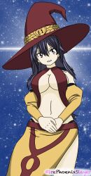 Rule 34 | 1girl, breasts, cosplay, costume switch, eden&#039;s zero, hat, highres, homura kogetsu, large breasts, long hair, mole, mole under eye, revealing clothes, solo, underboob, witch (eden&#039;s zero), witch hat