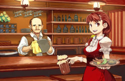 Rule 34 | alcohol, bad id, bad pixiv id, bald, beer, cardwirth, food, forgotten artist, froth, highres, long hair, waitress