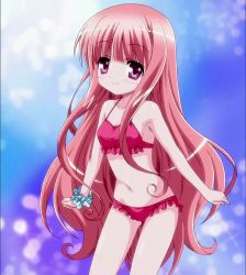 Rule 34 | 10s, 1girl, bikini, child, hakamada hinata, highres, long hair, pink eyes, pink hair, rou-kyuu-bu!, smile, swimsuit