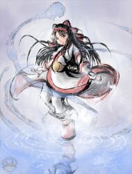 Rule 34 | 1girl, ainu clothes, black hair, breasts, fingerless gloves, gloves, grey eyes, hair ribbon, highres, legs, long hair, looking at viewer, nakoruru, pants, ribbon, samurai spirits, small breasts, snk, solo, the king of fighters, thighs, traditional media, weapon