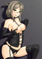 Rule 34 | 10s, 1girl, bad id, bad pixiv id, bdsm, blush, bondage outfit, breasts, censored, chain, collar, crotchless, crotchless panties, dominatrix, elbow gloves, female pubic hair, folded ponytail, glasses, gloves, green eyes, kantai collection, katori (kancolle), large breasts, leather, lingerie, nipple piercing, nipple rings, nipples, oyabun (higashi), panties, piercing, pointless censoring, pubic hair, pussy, riding crop, smile, solo, thighhighs, underwear