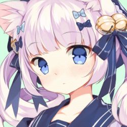 Rule 34 | animal ears, animated, animated gif, bell, blinking, blue eyes, blunt bangs, bow, commission, drill hair, hair bell, hair ornament, hat, lowres, original, portrait, runastark, sailor collar, smile, solo, twintails, white hair