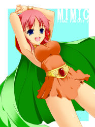 Rule 34 | 1990s (style), 1girl, armpits, arms up, blue eyes, breasts, dress, female focus, final fantasy, final fantasy v, lenna charlotte tycoon, long hair, open mouth, pink hair, solo, uchouten, wristband