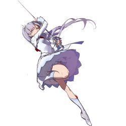 Rule 34 | 1girl, ask (askzy), blue eyes, boots, covered mouth, full body, grey hair, high heel boots, high heels, holding, holding sword, holding weapon, knee boots, long hair, ponytail, rapier, rwby, sketch, solo, standing, standing on one leg, sword, toe-point, weapon, wedge heels, weiss schnee, white background, white footwear