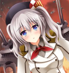 Rule 34 | 10s, 1girl, absurdres, aircraft, airplane, bad id, bad pixiv id, blue eyes, blush, breasts, female focus, highres, kantai collection, karin (rei862), kashima (kancolle), large breasts, looking at viewer, midori rin, short hair, silver hair, solo, twintails