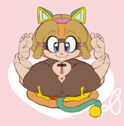 Rule 34 | 1990s (style), 1girl, anus, ass, blue eyes, brown hair, cat, censored, female focus, flat color, full body, furry, furry female, kyatto ninden teyandee, pussy, retro artstyle, short hair, solo