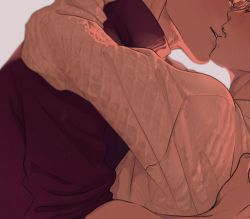 Rule 34 | 2boys, backlighting, black shirt, blurry, blurry background, cable knit, close-up, closed eyes, collared shirt, dress shirt, eyelashes, from side, grey background, hand on another&#039;s back, hand on another&#039;s neck, highres, katsuki yuuri, kiss, liam yoi, light blush, light smile, male focus, multiple boys, open mouth, parted lips, profile, shirt, simple background, sleeves rolled up, sweater, teeth, upper body, upper teeth only, viktor nikiforov, white sweater, yaoi, yuri!!! on ice