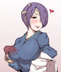 Rule 34 | 1girl, absurdres, blush, breasts, fire emblem, fire emblem heroes, hair over one eye, heart, highres, kiran (female) (fire emblem), kiran (fire emblem), kiran (fire emblem) (female), large breasts, looking at viewer, nintendo, purple hair, smile, solo