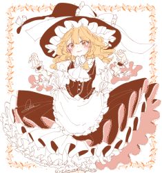 Rule 34 | 1girl, apron, bad id, bad pixiv id, blonde hair, bloomers, blush, bow, braid, closed mouth, hair bow, hat, hat bow, kirisame marisa, looking at viewer, side braid, signature, single braid, skirt, skirt set, solo, souta (karasu no ouchi), touhou, underwear, waist apron, white bow, witch hat, yellow eyes