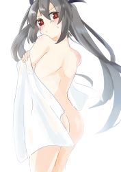 Rule 34 | ass, back muscles, black hair, highres, long hair, neptune (series), noire (neptunia), red eyes, shibuminigai, shower, towel, twintails