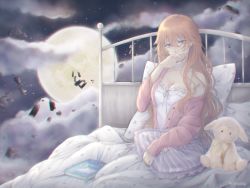 Rule 34 | 1girl, absurdres, artist name, artist request, bare shoulders, bed, black ribbon, black sky, blush, book, breasts, brown hair, camisole, cleavage, cloud, collarbone, female focus, floating, floating object, frilled shirt, frills, full moon, hair between eyes, hair ornament, hairclip, highres, holding, holding pillow, jacket, konoe kanata, long hair, long sleeves, looking at viewer, love live!, love live! nijigasaki high school idol club, love live! school idol festival, moon, night, night sky, on bed, outdoors, parted lips, pillow, pink jacket, pink sweater, purple eyes, ribbon, ribbon trim, shirt, sky, small breasts, smile, solo, star (sky), star (symbol), star print, striped pillow, stuffed animal, stuffed sheep, stuffed toy, sweater, upper body, white camisole, white shirt
