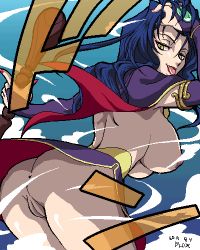 Rule 34 | 1girl, anus, ass, blue hair, breasts, breath of fire, deis, large breasts, legs, lipstick, long hair, lowres, makeup, nipples, pussy, solo, teeth, tongue, uncensored, upskirt, yellow eyes