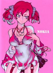 Rule 34 | 1girl, belt, bra, breasts, digimon, digimon story: cyber sleuth, garter straps, highres, medium breasts, pink eyes, red hair, shiramine nokia, solo, twintails, underwear