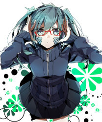 Rule 34 | 1girl, blue eyes, blue hair, ene (kagerou project), glasses, headphones, kagerou project, matching hair/eyes, skirt, solo, twintails, wonoco0916