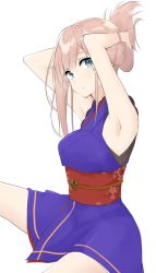 Rule 34 | armpits, black (kbym), blue eyes, fate/grand order, fate (series), highres, looking at viewer, miyamoto musashi (fate), miyamoto musashi (first ascension) (fate), thighs, tying hair, white background