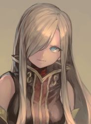Rule 34 | 1girl, blonde hair, blue eyes, breasts, brown hair, hair over one eye, hair over shoulder, hungry clicker, large breasts, long hair, namco, simple background, solo, tales of (series), tales of the abyss, tear grants, upper body