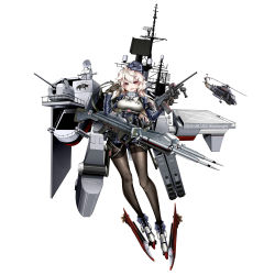 Rule 34 | 1girl, absurdres, aircraft, anotoki ashi, black gloves, black pantyhose, blue jacket, breasts, cannon, chinese commentary, destroyer, gloves, hair ornament, hairclip, helicopter, highres, holding, holding weapon, jacket, large breasts, long hair, long sleeves, machinery, mecha musume, military, military uniform, military vehicle, original, pantyhose, personification, propeller, radar, red eyes, ship, simple background, solo, thighband pantyhose, turret, uniform, uss wainwright (dlg-28), warship, watercraft, weapon, white background, white hair