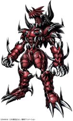 Rule 34 | 1boy, bandai, claws, copyright name, digimon, digimon (creature), dorbickmon, dragon, dragon boy, full body, horns, looking at viewer, no humans, official art, scar, scar across eye, serious, shaded face, sharp teeth, simple background, spikes, standing, teeth, white background, yellow eyes