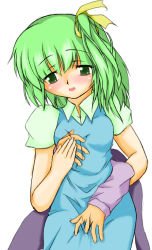 Rule 34 | 1girl, grabbing another&#039;s breast, breasts, daiyousei, female focus, fingering, grabbing, green eyes, green hair, matching hair/eyes, small breasts, solo focus, embodiment of scarlet devil, touhou