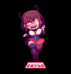 Rule 34 | animated, animated gif, blood, blush, bouncing breasts, breasts, brown hair, eyepatch, gashi-gashi, heart, heart-shaped pupils, looking at viewer, lowres, nosebleed, pixel art, symbol-shaped pupils, v, wide hips