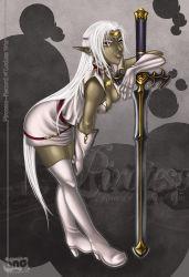 Rule 34 | breasts, cleavage, dark elf, elf, pirotess, pointy ears, record of lodoss war, sword, weapon