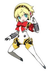 Rule 34 | 1girl, :o, aegis (persona), android, blonde hair, blue eyes, highres, joints, official art, open mouth, persona, persona 3, persona q2: new cinema labyrinth, persona q (series), red ribbon, ribbon, robot joints, solo