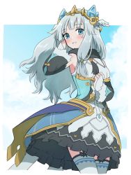 Rule 34 | 1girl, apo 518, bare shoulders, beatrice (rune factory), blue eyes, blush, breasts, bridal gauntlets, dress, grey hair, highres, jewelry, long hair, looking at viewer, medium breasts, rune factory, rune factory 5, smile, solo, tiara, wing hair ornament