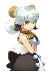 Rule 34 | 1girl, animal ears, artist request, bell, neck bell, cocco (summon night), collar, cowbell, highres, horns, sheep horns, source request, summon night, summon night gran-these, white background, white hair