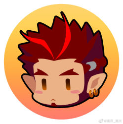 Rule 34 | 1boy, bara, beard, blank eyes, blush stickers, character request, chibi, earrings, facial hair, forked eyebrows, indie virtual youtuber, jewelry, lrpanda00, male focus, mature male, multicolored hair, portrait, red hair, single earring, solo, staring, streaked hair, virtual youtuber