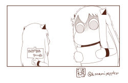Rule 34 | 2girls, abyssal ship, april fools, arm behind back, collar, comic, holding, holding paper, horns, kantai collection, long hair, mittens, monochrome, moomin, multiple girls, muppo, northern ocean princess, paper, sazanami konami, shaded face, sidelocks, translated, trembling, twitter username, wide-eyed