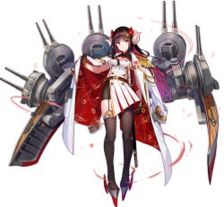 Rule 34 | 1girl, aiguillette, asymmetrical legwear, azur lane, bike shorts, black gloves, breasts, brown hair, brown thighhighs, buttons, chain, closed mouth, coat, curled horns, double-breasted, epaulettes, flower, full body, fuzichoco, garter straps, gloves, hair flower, hair ornament, horns, jacket, jacket on shoulders, katana, long hair, looking at viewer, machinery, medium breasts, military, military uniform, mismatched legwear, official art, open clothes, open coat, pantyhose, pleated skirt, purple eyes, rudder footwear, sheath, sheathed, shirt, side slit, single leg pantyhose, single thighhigh, skirt, solo, standing, suruga (azur lane), sword, tachi-e, thighhighs, transparent background, turret, uneven legwear, uniform, weapon, white coat, white shirt, white skirt, wing collar