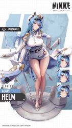 Rule 34 | 1girl, animated, bare legs, blue eyes, blue hair, breasts, game, game cg, goddess of victory: nikke, helm (nikke), highres, large breasts, long legs, lowres, miniskirt, official art, skirt, solo, sword, tagme, thick thighs, thighs, video, weapon