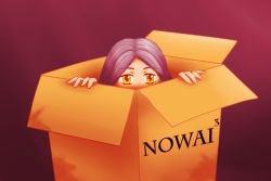 Rule 34 | box, grey hair, mascot, nowai-tan, orange eyes